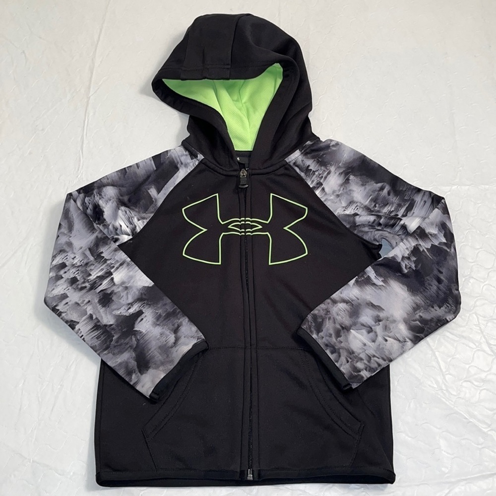 Under Armour black full zip hoodie with neon green logo 4